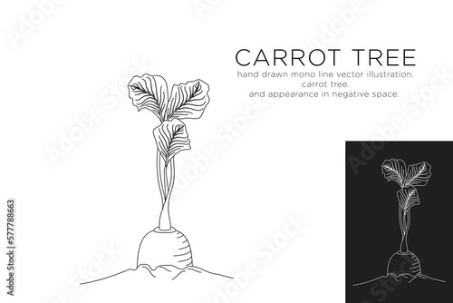 hand drawn monoline vector illustration.
carrot tree.
appearance in negative space.