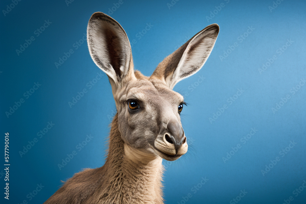 Obraz premium Cute kangaroo on the simple background with lights, super photo realistic, generative ai
