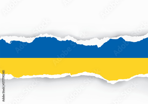  Ripped paper background with Ukrainian flag colors. llustration of torn paper with place for your image or text. Expressive Banner template. Vector available.