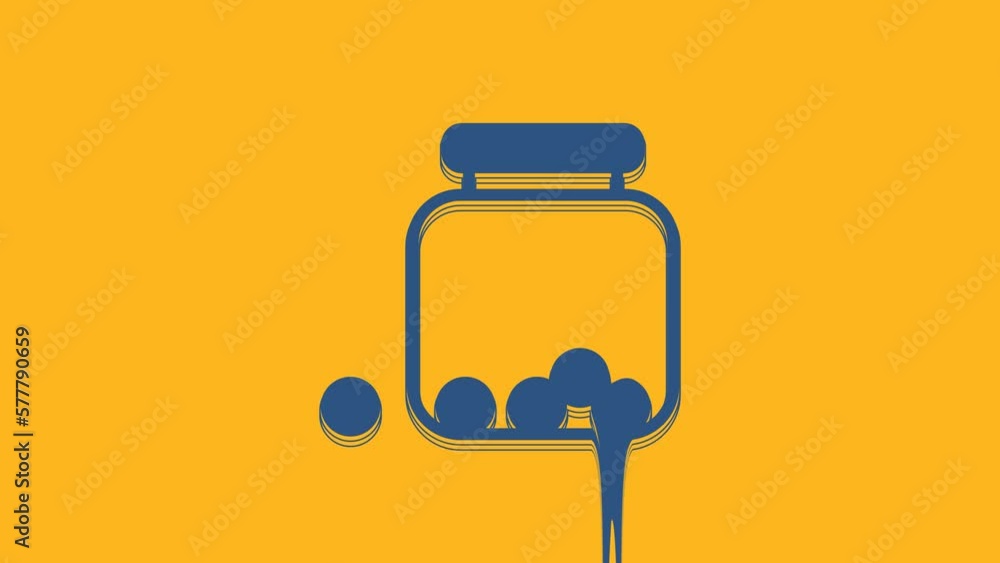 Blue Glass jar with candies inside icon isolated on orange background. 4K Video motion graphic animation Blue Glass jar with candies inside icon isolated on orange background. 4K Video motion graphic animation
