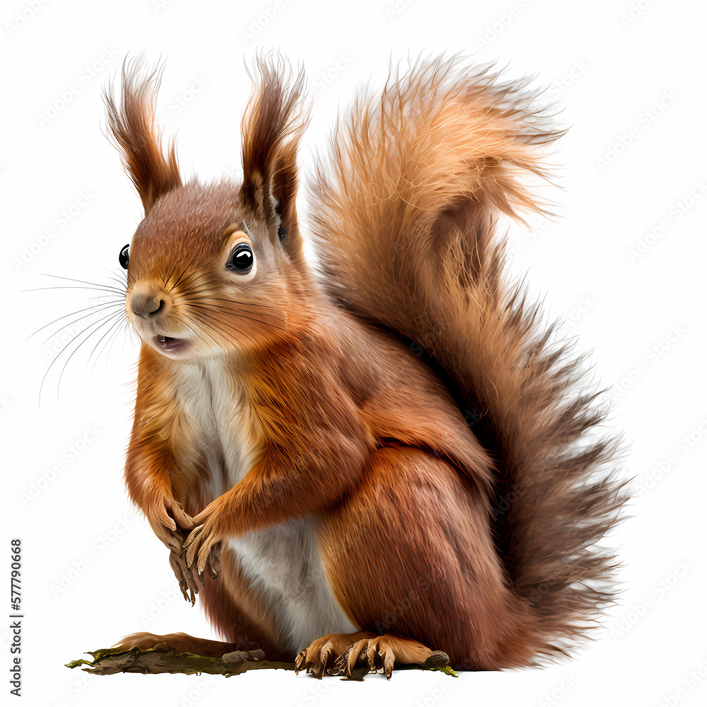 Red Squirrel Isolated White. Generative AI Red Squirrel Isolated White. Generative AI