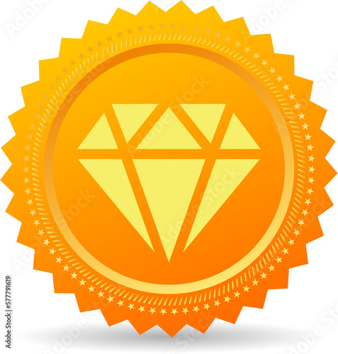 Gold premium icon with diamond, vector emblem