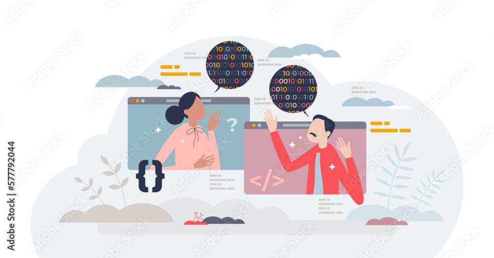 Coding interview as technical skills test for job vacancy tiny person concept, transparent background.Programmer expertise with problem solving method illustration. Coding interview as technical skills test for job vacancy tiny person concept, transparent background.Programmer expertise with problem solving method illustration.