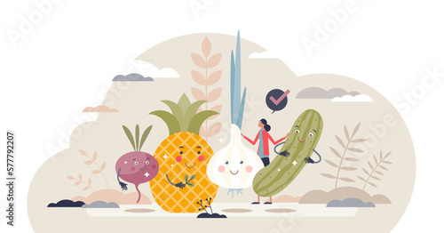 Healthy food products as happy vegetables with cute faces tiny person concept, transparent background. Bio and ecological ingredients as good choice for daily meal illustration. Funny dieting scene.