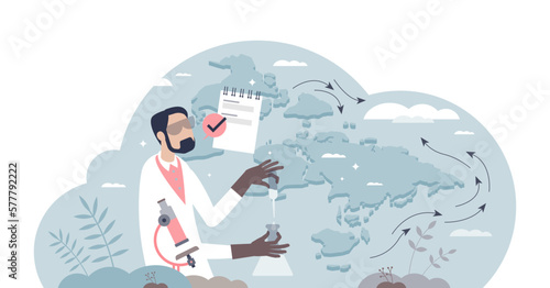 Hydrologist occupation as water movement through earth crust study tiny person concept, transparent background. Scientific research about ocean stream circulation illustration.