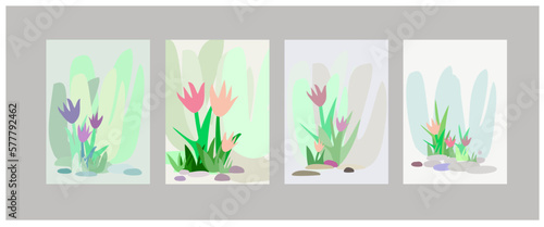 Tulips shapes background template. for banners. Modern trendy graphic design. Colourful collection set. Book cover, poster flier book mark uses.