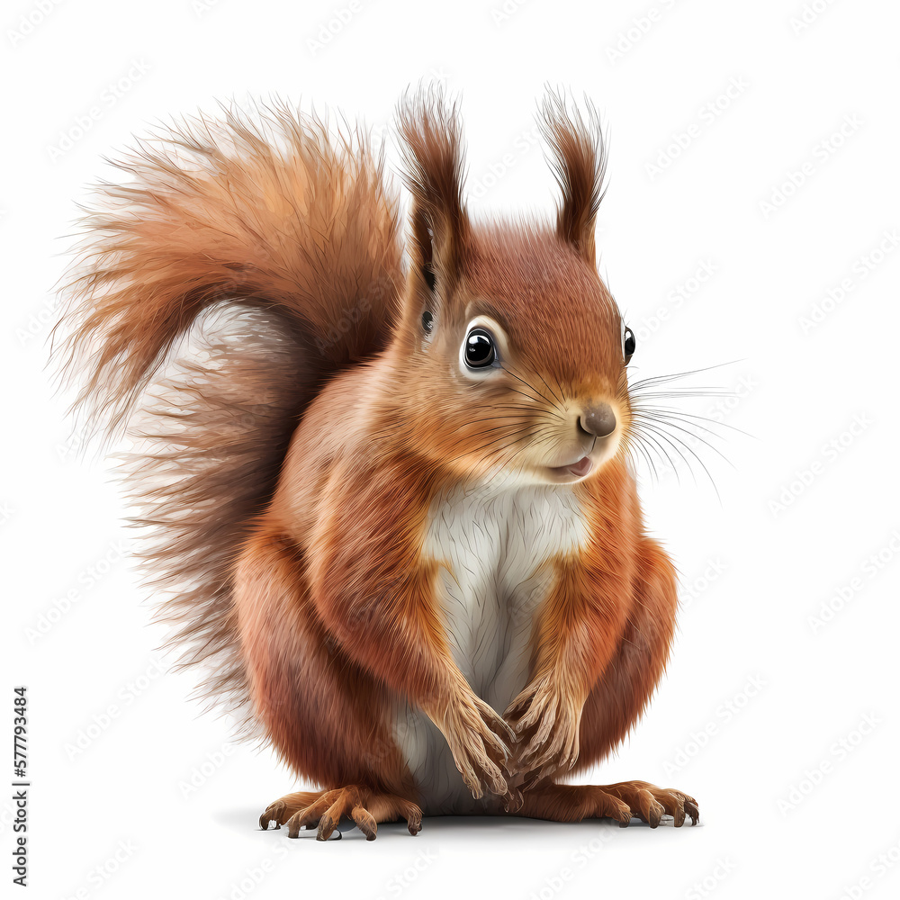 Red Squirrel Isolated White. Generative AI Red Squirrel Isolated White. Generative AI
