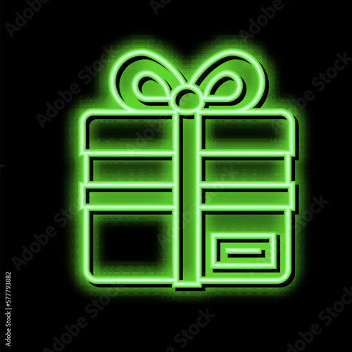 gift box with ribbon bow neon glow icon illustration