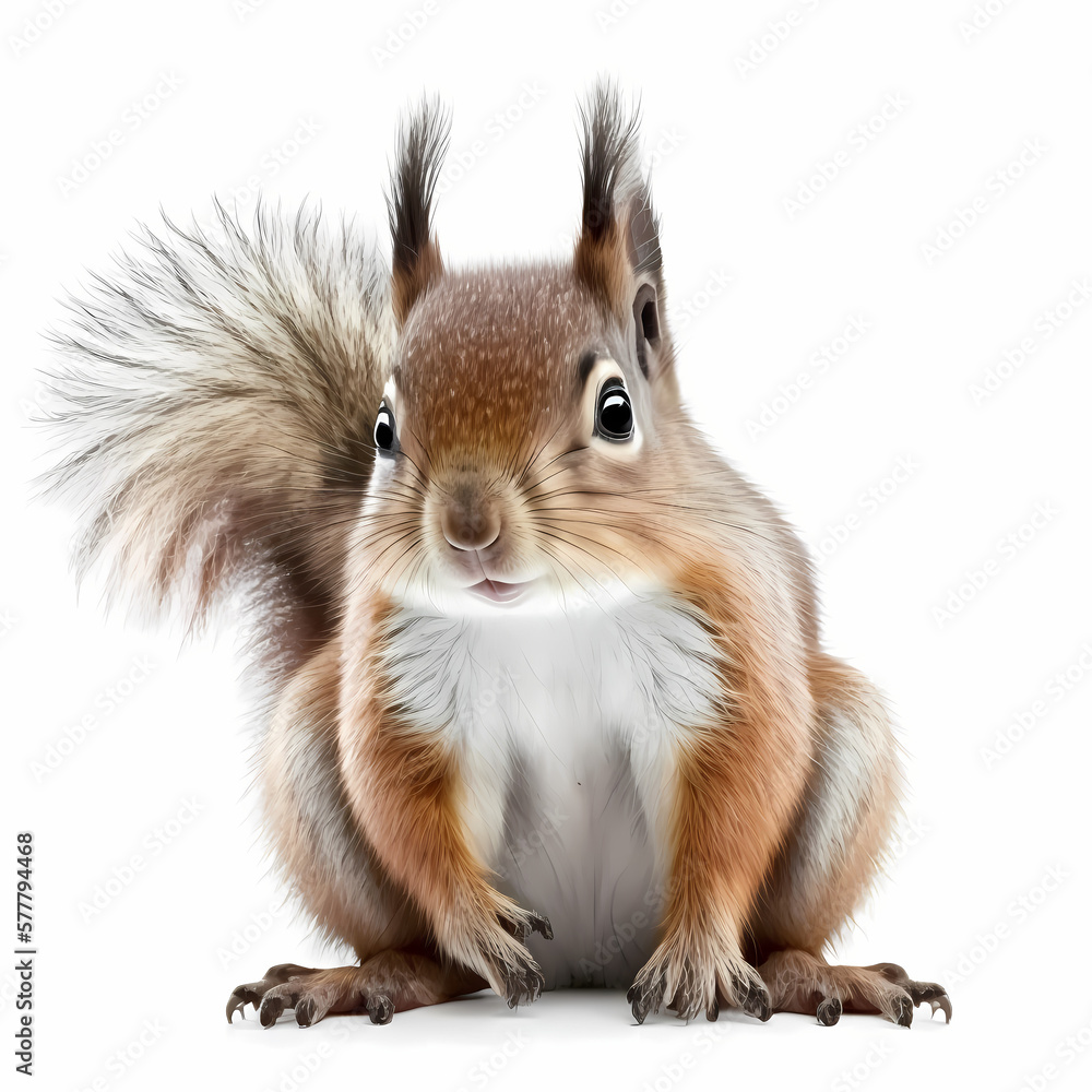 Squirrel Isolated White Background. Generative AI Squirrel Isolated White Background. Generative AI