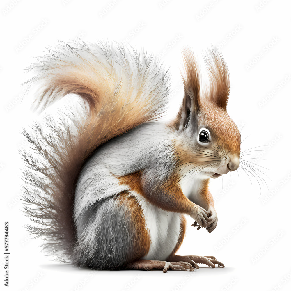 Squirrel Isolated White Background. Generative AI