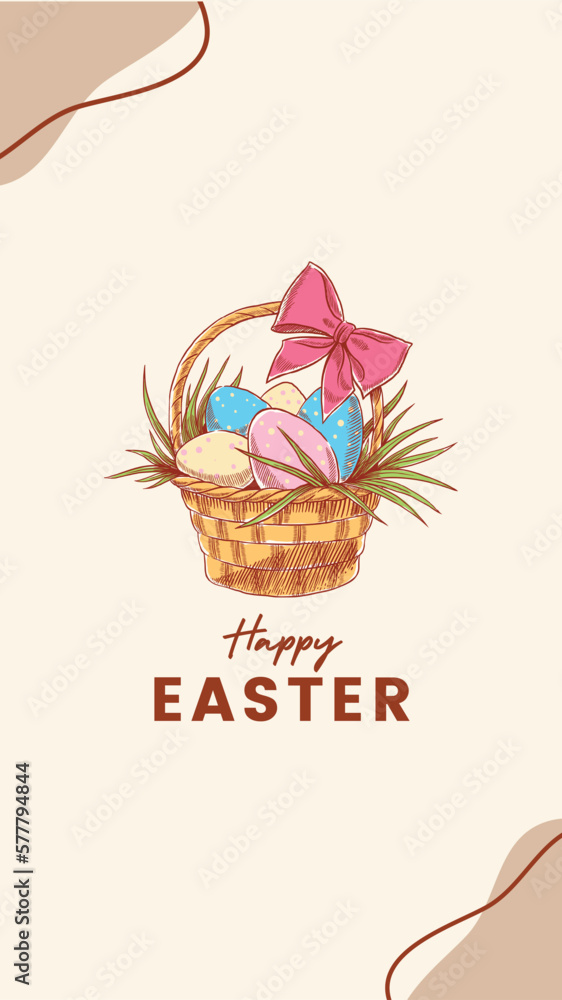 Happy easter day celebration card with colorful egg and bunnies. Vector illustration banner or poster