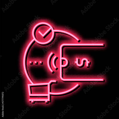 contactless payment with phone app neon glow icon illustration