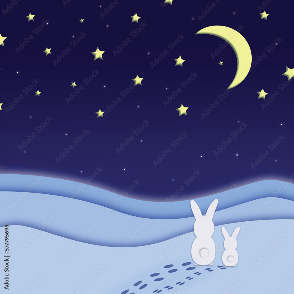 bunnies are watching the moon
