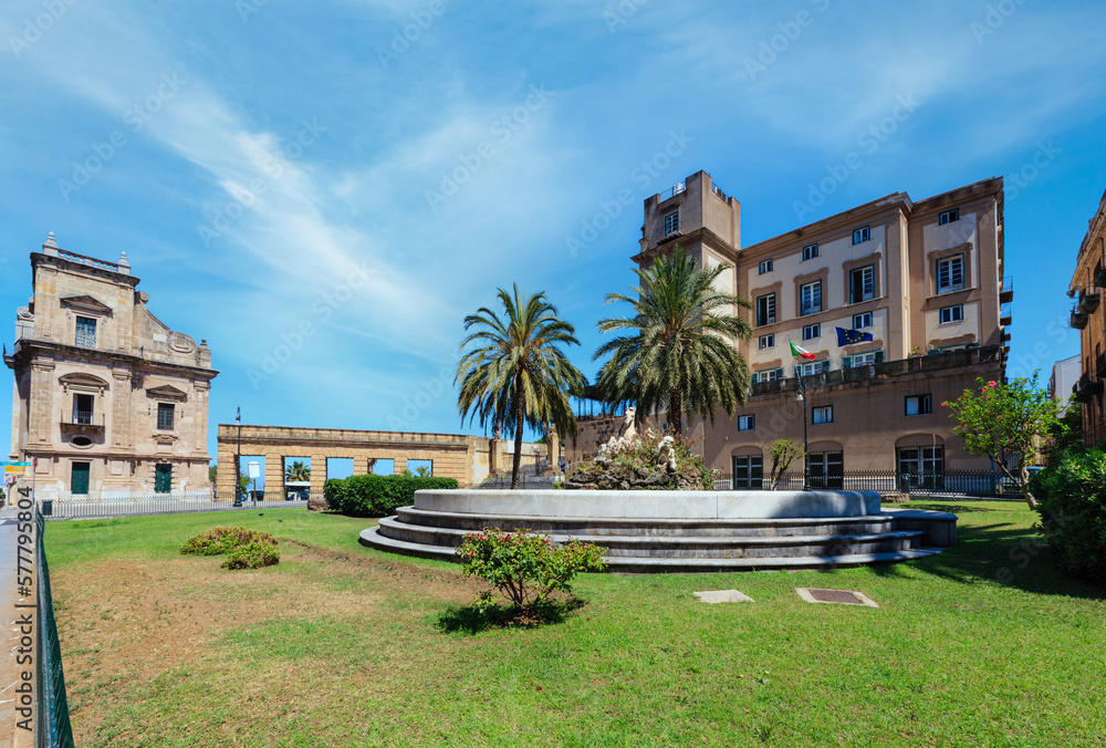 Porta Felice a monumental city gate of Palermo, Sicily, Italy.