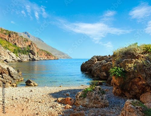 Paradise sea bay with azure water and beach (Zingaro Nature Reserve Park, Trapani province, Sicily, Italy).