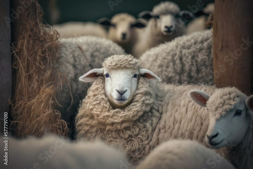 Schafe in Herde im Stall am Bauernhof