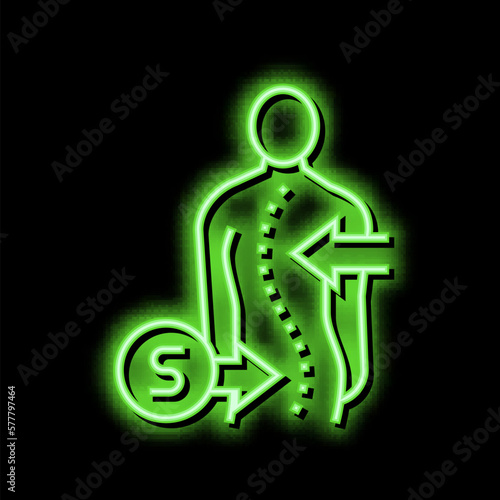 s-shaped scoliosis neon glow icon illustration