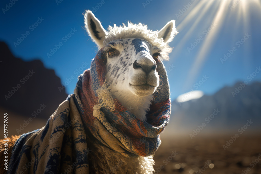 Alpaka Lama in den Anden mit Schal