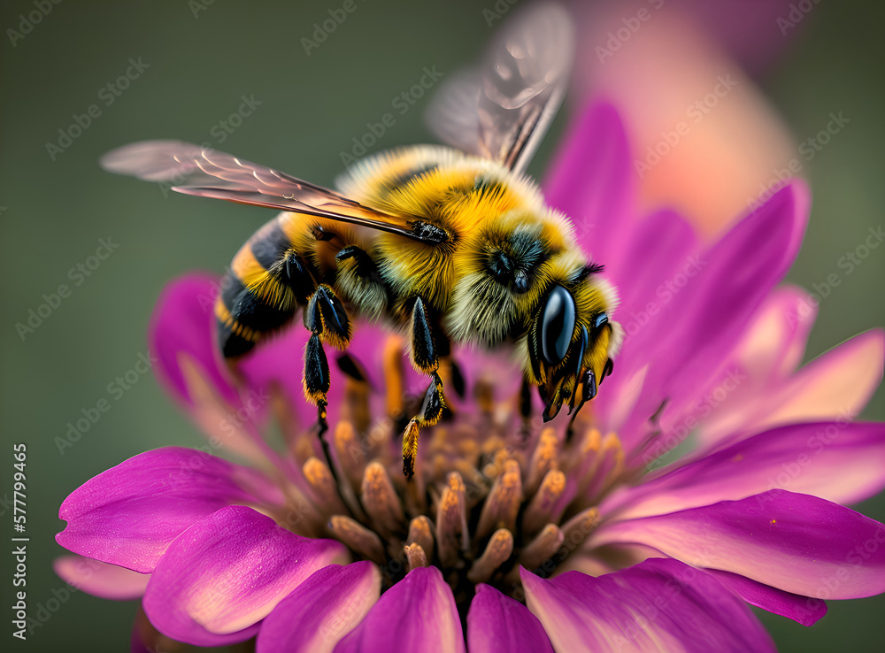 Macro of a bee on a flower collecting nectar. AI generated Macro of a bee on a flower collecting nectar. AI generated