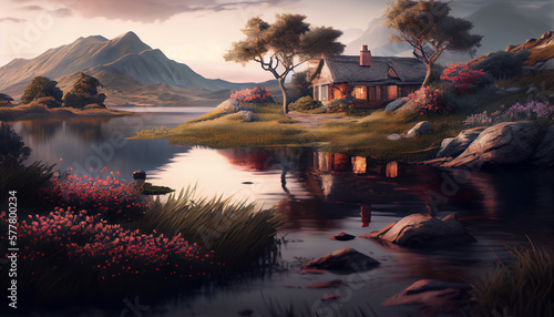 he natural beauty of the landscape is accentuated by the use of light  shadow  and color. The details of the scene are crystal-clear  allowing viewers to appreciate the intricate details of the landsc