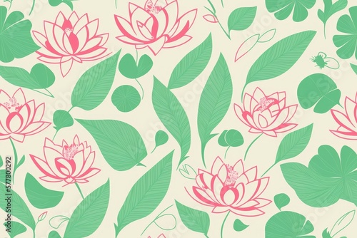 Seamless pattern with lotus flowers on pastel background  generative ai art.  flat texture