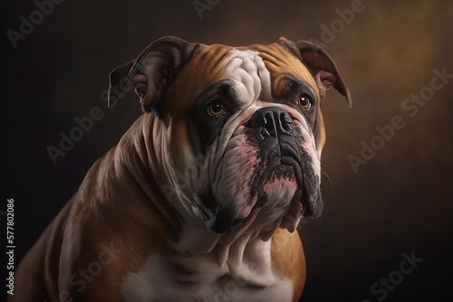 Portrait of a bull dog on brown background. Generative AI