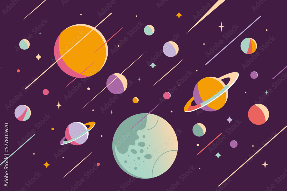Outer Space abstract Background with planets and stars. Trendy modern vector illustration, hand drawn, flat Outer Space abstract Background with planets and stars. Trendy modern vector illustration, hand drawn, flat