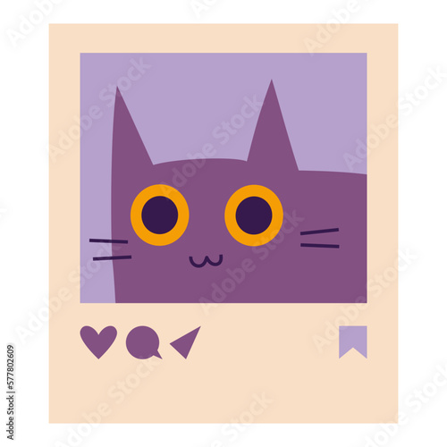 Photo frame with cute cat, post for social media. Trendy modern vector illustration isolated on white background, hand drawn, flat