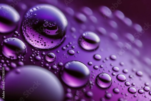 Velvet violet colored rain drops background, water droplet texture. AI generated. Background with selective focus