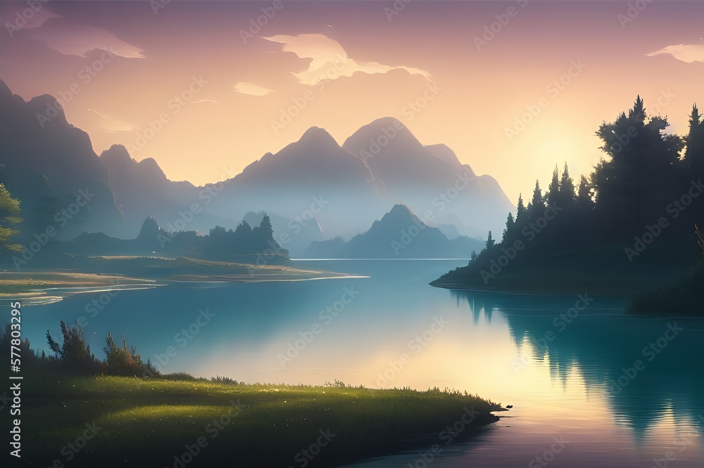 Colorful landscape with river illustration Colorful landscape with river illustration