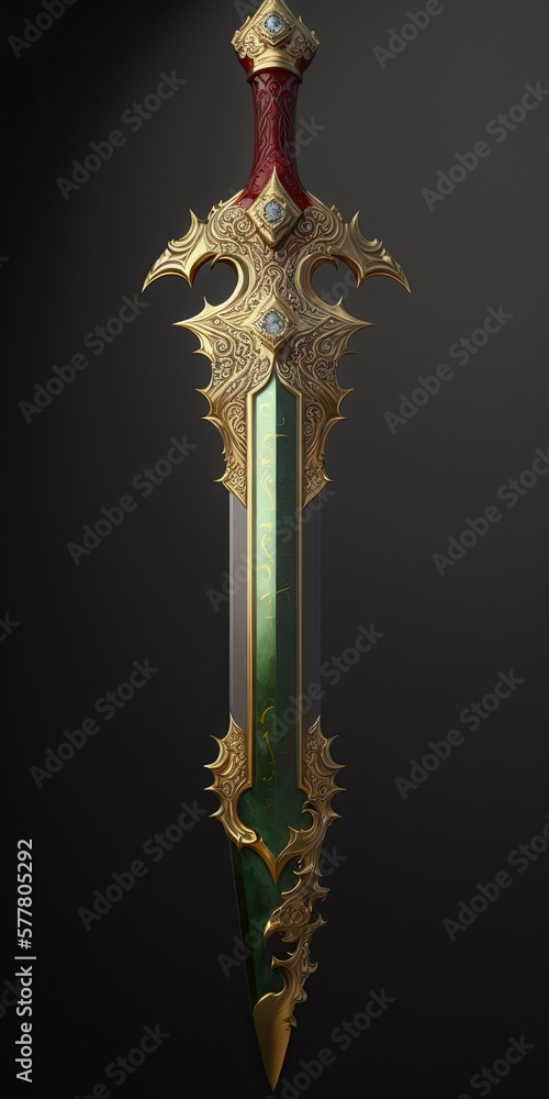 Flamberge Claymore Sword Medieval Design Double-Handed Longsword. Isolated on Black. Generative AI.