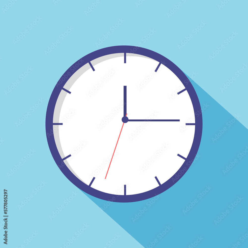 Office or room wall clock with shadow. Vector illustration in a flat style. Clock vector icon. Clock icon design. Office or room wall clock with shadow. Vector illustration in a flat style. Clock vector icon. Clock icon design.