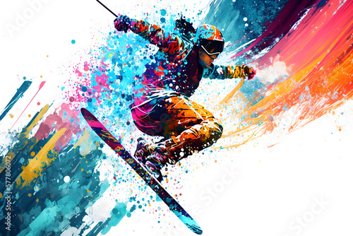 Colorful Abstract of a Leaping Skier