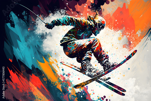 Abstract of a Leaping Skier