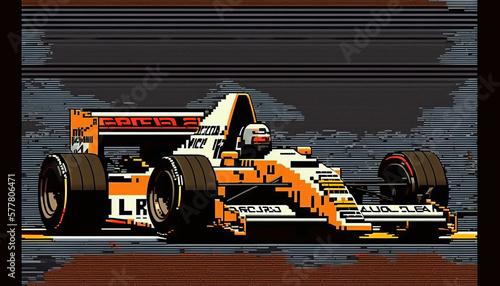 Formula 1 Cars, 8Bit, Generative AI, Illustration