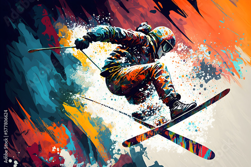 Abstract Painting of a Leaping Skier