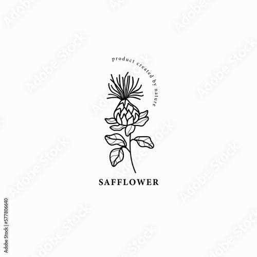 Canvas Print Line art safflower branch illustration