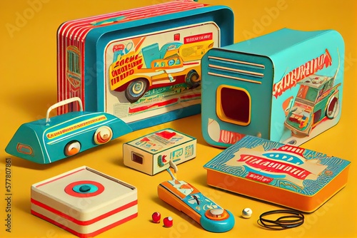 Vintage toys and games from the mid-20th century, 50s and 60s - generative ai
