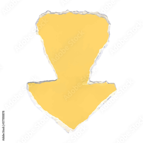 a piece of torn yellow paper with an arrow, a thick arrow made of torn paper for scrapbooking