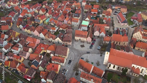 Aerial view around the old town of Herrieden in Germany on a cloudy day in late winter photo