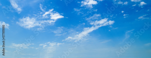 Blue sky with cirrus clouds. Wide photo.