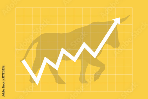 Bull run or bullish market trend in stocks or crypto. Trade exchange, up arrow graph for increase in rates.