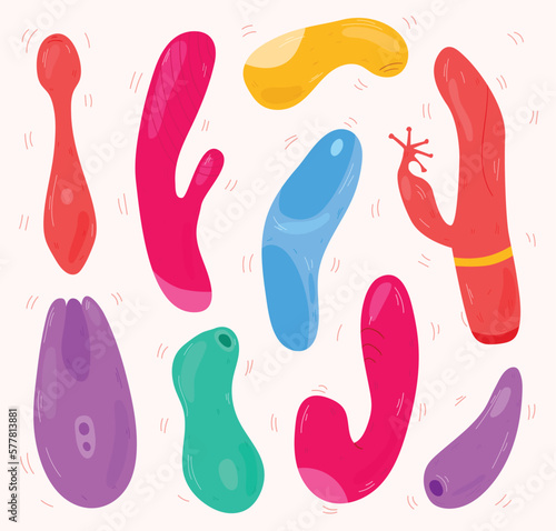 Cartoon Adult Sex Toys Set for Intim Shop on a Light Background