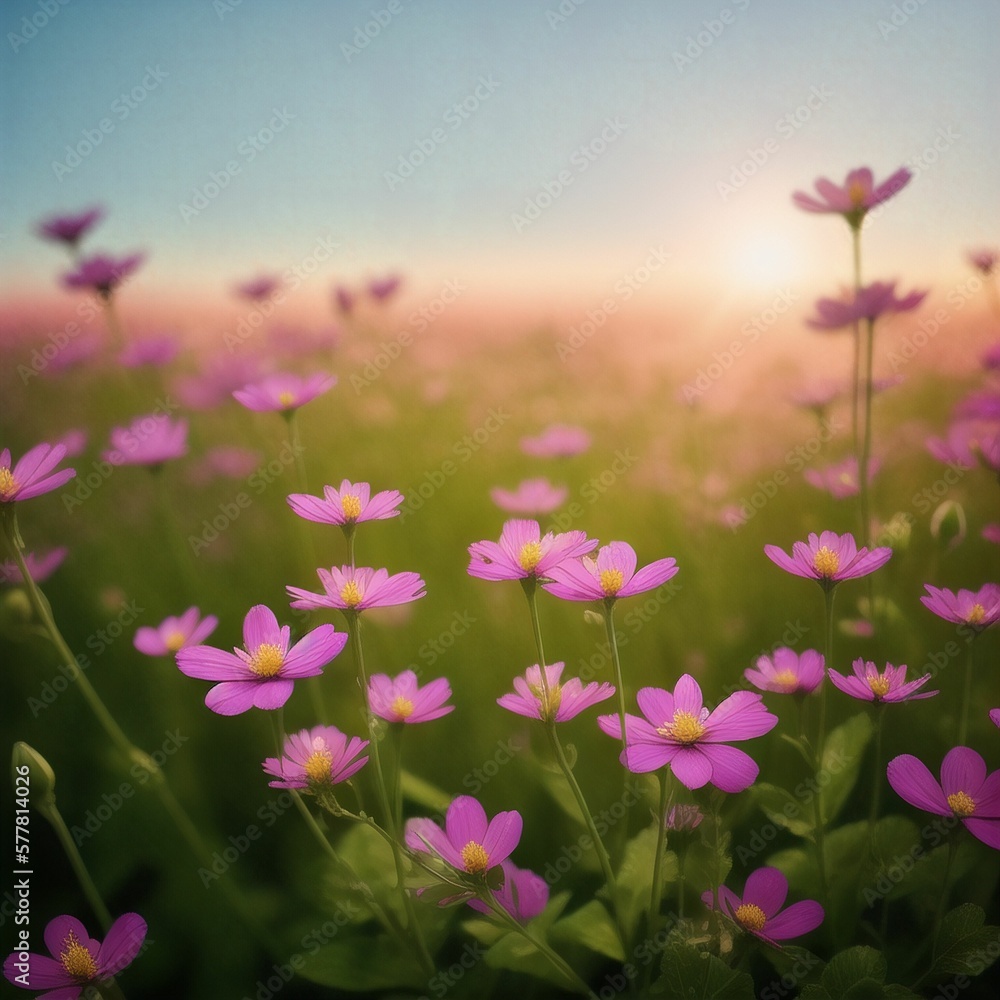 pink flowers in the field. Generative AI