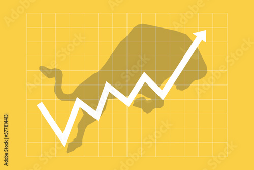 Bull run or bullish market trend in stocks or crypto. Trade exchange, up arrow graph for increase in rates.
