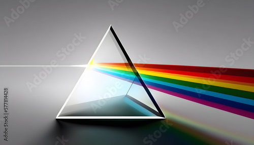 prism light dispersion on gray background with vibrant rainbow spectrum
