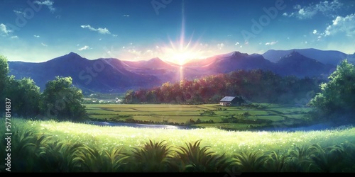 fields infront of mountains at sunset