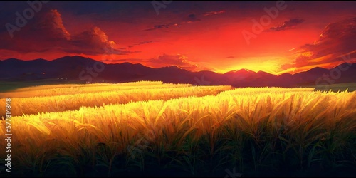 rice field in sunset