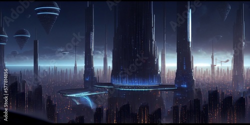 futuristic city at night dark blue