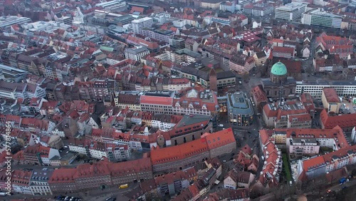 Aerial view around the old town of Nürnberg on a cloudy afternoon in late winter photo
